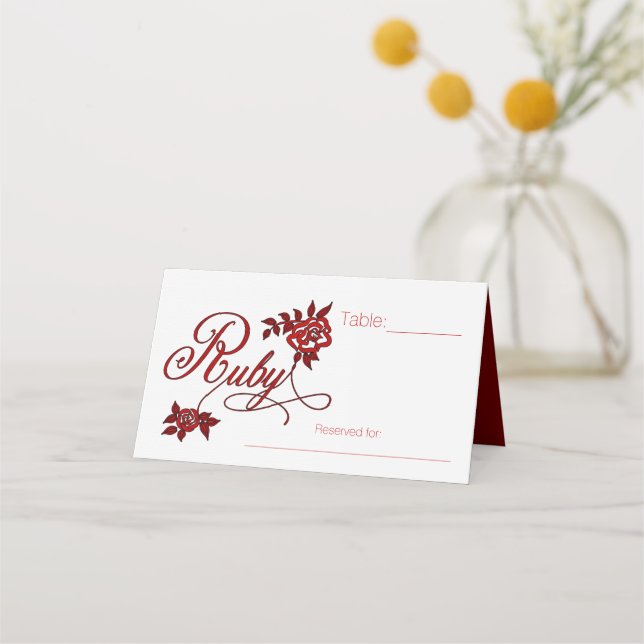 40:e Ruby-årsdagen Party med Vit ros Placeringskort (Framsida)