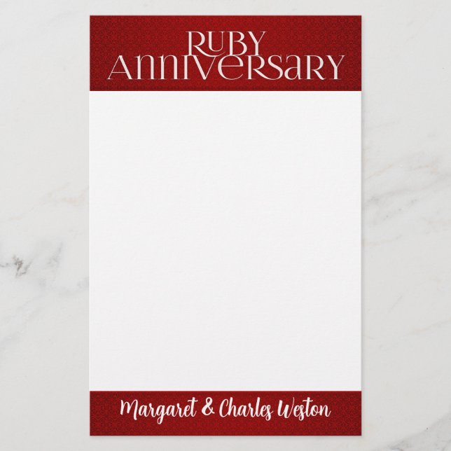40:e Ruby Bröllop Annivsersary med Namn Brevpapper (Framsida)