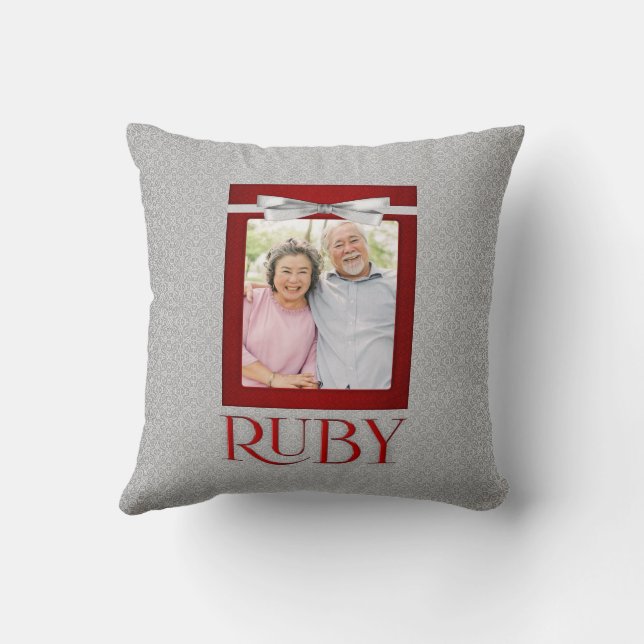 40:e Ruby Bröllop Annivsersary Photo Kudde (Baksida)