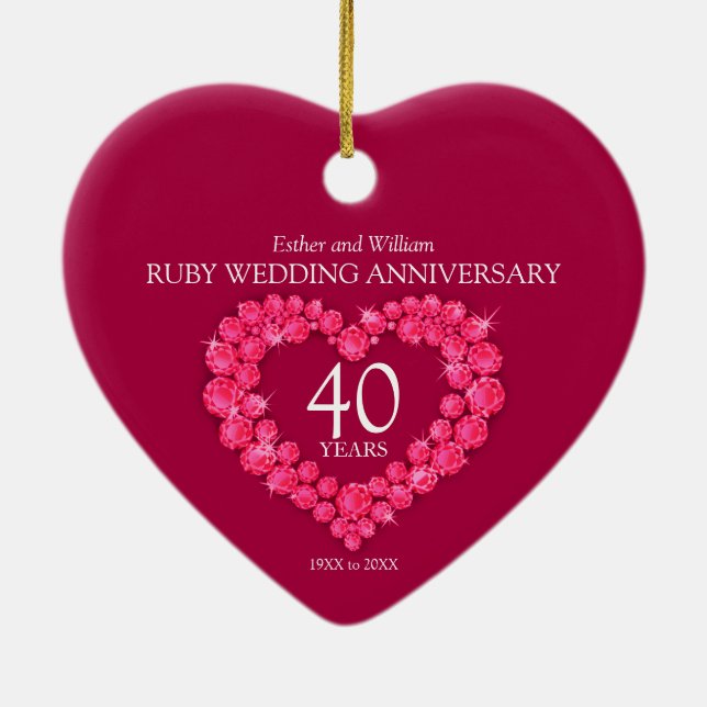 40:e ruby bröllop-årsdagen anpassningsbar fotohjär julgransprydnad keramik (Baksidan)