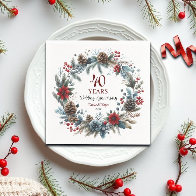 40:e Ruby Bröllop-årsdagen Elegant Winter Pappersservett (Skapare uppladdad)
