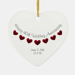 40:e ruby bröllop-årsdagen för hjärtornament julgransprydnad keramik