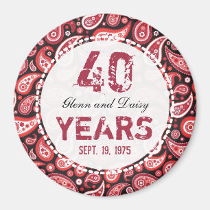 40:e Ruby Bröllop-årsdagen Paisley Mönster Magnet