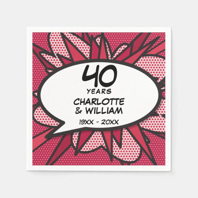 40:e Ruby Bröllop-årsdagen Roligt Retro Tecknad Bo Pappersservett (Framsidan)