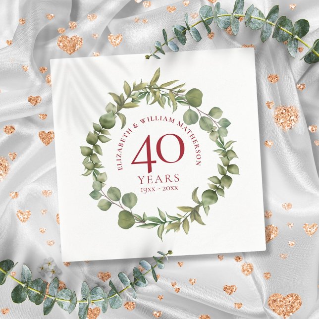 40:e Ruby Bröllop-årsdagen Woodland Garland Pappersservett (40th Ruby Wedding Anniversary Woodland Garland Napkins)