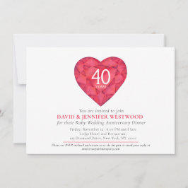 40:e Ruby Bröllop-årsjubileet, vattenfärgshjärta Inbjudningar