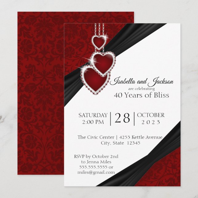 40:e Ruby-jubileumsdesign Inbjudningar (Fram/baksida)