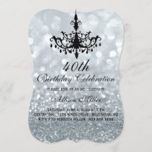 40:e Silver Glam Chandelier Födelsedagsfest Inbjud