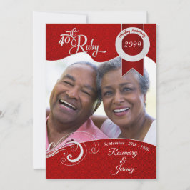 40:e Vibrant Ruby Red Damask Anpassningsbar Photo Inbjudningar