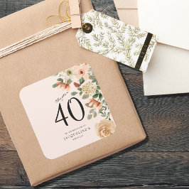 40:e Vintagens Blommigt Fyrkantigt Klistermärke