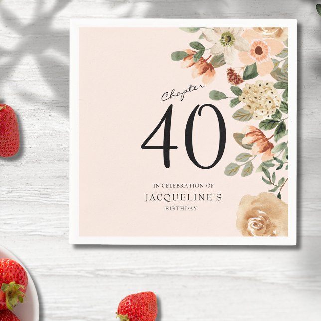 40:e Vintagens Blommigt Pappersservett (Our elegant 40th Birthday Vintage Floral Napkins from Zazzle can transform your party's atmosphere)