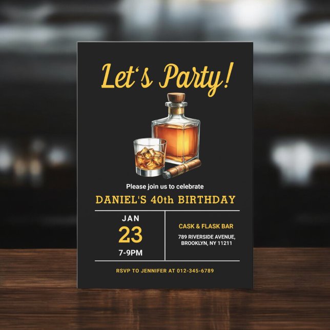 40:e Whiskey Cigar Bourbon-Födelsedagsfesten Inbjudningar (Skapare uppladdad)