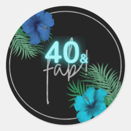 40 & Fab Neon Blue Silver Black Tropical Birthday Runt Klistermärke
