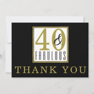 40 & Fabulous 40:e födelsedag Party Black Guld Tack Kort