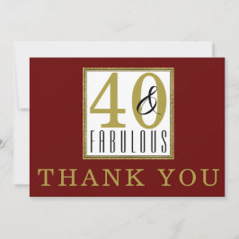 40 & Fabulous 40:e födelsedag Party Burgundy Guld Tack Kort