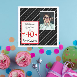 40 & Fabulous 40:e födelsedagsfotosvart Papper Pappersservett