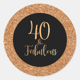 40 & Fabulous Birthday Black Guld Glitter Runt Klistermärke