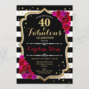 40 Fabulous Birthday - Black White Rand Ro Inbjudningar