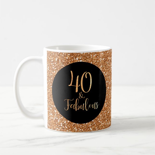 40 & Fabulous Birthday Guld Glitter Black Kaffemugg (Vänster)