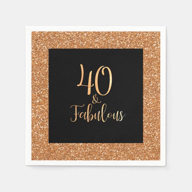 40 & Fabulous Birthday Guld Glitter Black Pappersservett (Framsidan)