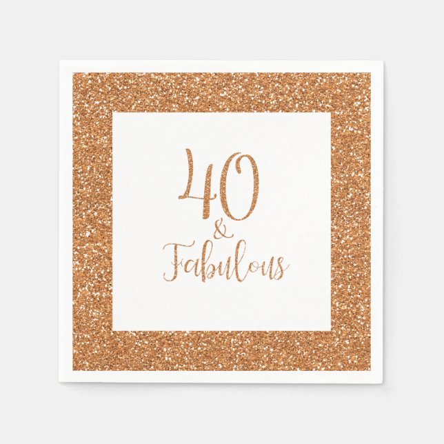 40 & Fabulous Birthday Guld Glitter Pappersservett (Framsidan)