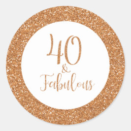 40 & Fabulous Birthday Guld Glitter Runt Klistermärke