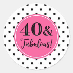 40 & Fabulous Birthday Rosa Black White Dots Runt Klistermärke