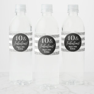 40 & Fabulous Birthday Silver Glitter Rand Vattenflaskor Etikett