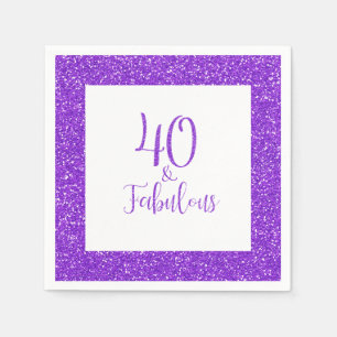 40 & Fabulous Birthday Sparkly Lila Glitter Pappersservett
