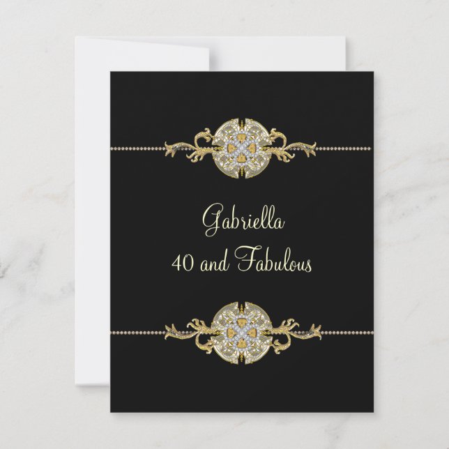 40 & Fabulous Black Guld Jewel Trim Birthday Inbjudningar (Framsida)