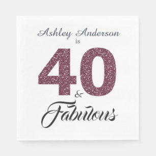40 Fabulous Burgundy Glitter 40:e födelsedagen Par Pappersservett