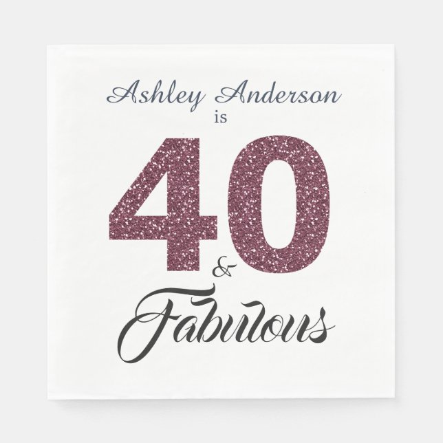 40 Fabulous Burgundy Glitter 40:e födelsedagen Par Pappersservett (Framsidan)