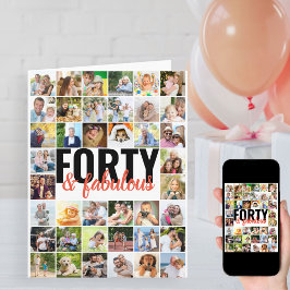 40 & Fabulous Editable Big Photo Collage Birthday Kort