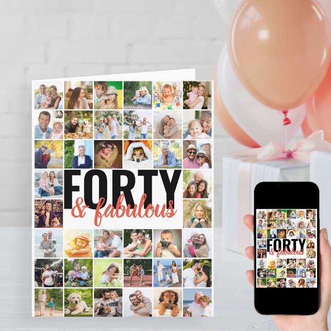 40 & Fabulous Editable Big Photo Collage Birthday Kort (Skapare uppladdad)