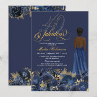 40 & Fabulous Elegant Sapphire Formal Birthday Inv