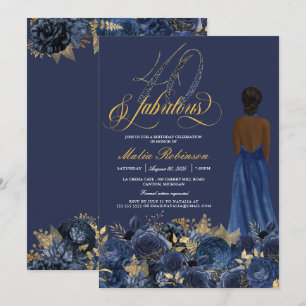 40 & Fabulous Elegant Sapphire Formal Birthday Inv Inbjudningar