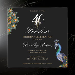 40 & Fabulous Elegant Watercolor Peacock Birthday Inbjudningar