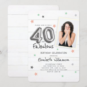 40 & Fabulous Foil Balloon Stars Foto Birthday Inbjudningar
