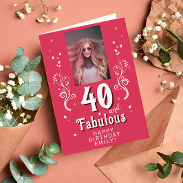 40 & Fabulous Foliage Magent 40 Birthday Photo Kort