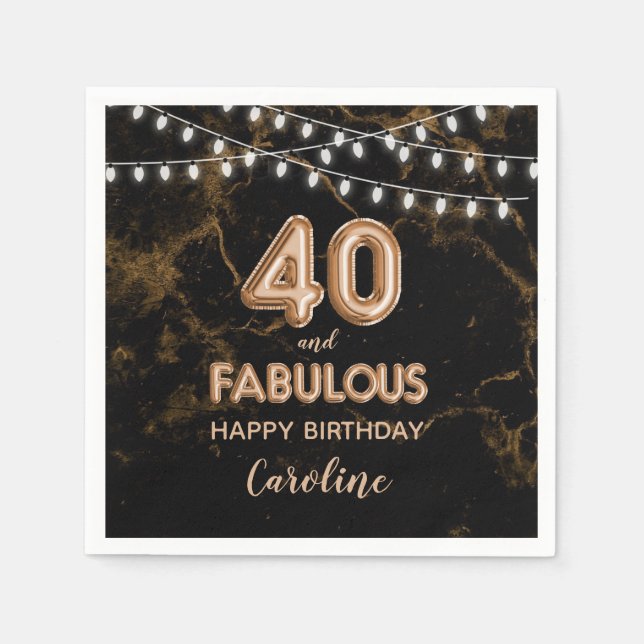 40 & Fabulous Gold Foil Balloons & String Ljus Pappersservett (Framsidan)