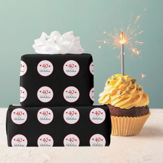 40 & Fabulous Hearts 40:e födelsedagsfotosvart Presentpapper