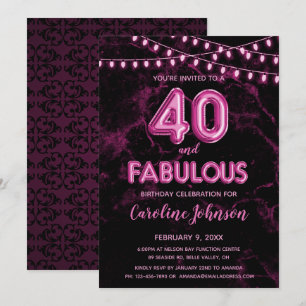 40 & Fabulous Rosa Balloon Birthday-inbjudningar Inbjudningar