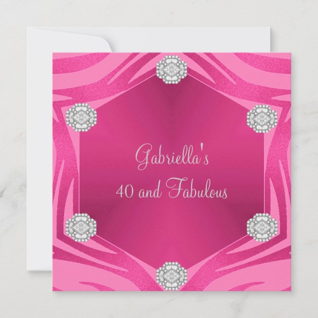 40 & Fabulous Rosa Exotic Animal Jewel Birthday Inbjudningar (Framsida)