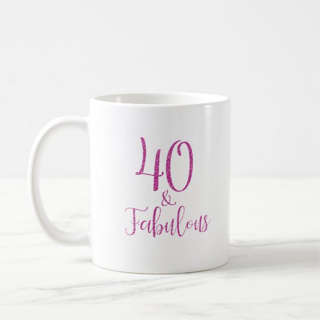 40 & Fabulous Rosa Glitter Typografi Kaffemugg (Vänster)