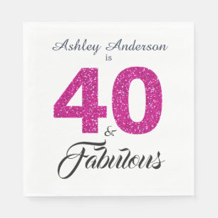 40 Fabulous Shock rosa Glitter 40:e födelsedag Par Pappersservett