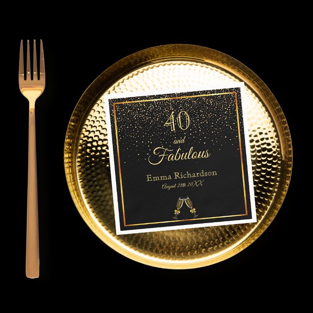 40 fantastisk födelsedagsfest svart guld namn pappersservett (Skapare uppladdad)