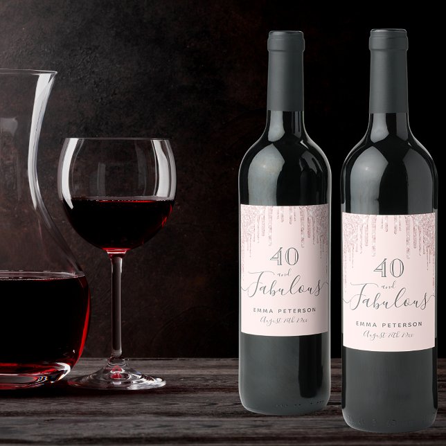 40 fantastiska födelsedag ro guld glitter rosa vinflaska etikett (Skapare uppladdad)