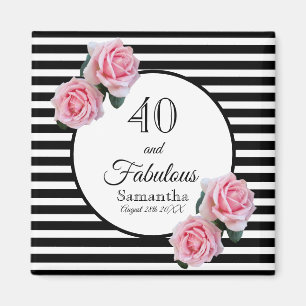40 fantastiska födelsedag svarta rand rosa blommig magnet