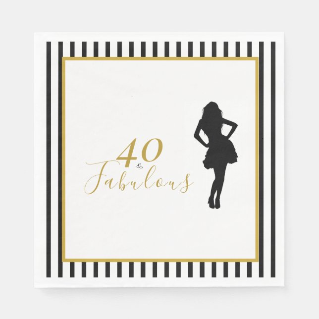 40 & Fantastiska Svarta Guld Födelsedagsservetter Pappersservett (Framsidan)