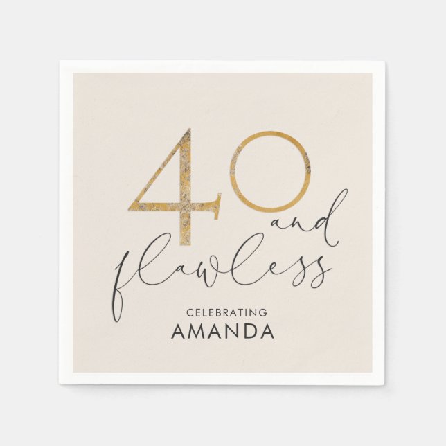 40 & Felfri  Rosa Guld & Grått Personlig Pappersservett (Framsidan)